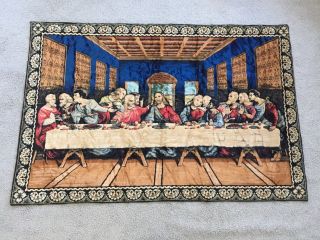 Vintage Jesus The Last Supper Rug Tapestry Large Plush Wall Hanging 72 " X 49 "