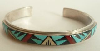 Vintage Small Zuni Indian Sterling & Multi Stone Inlay Bracelet D - V Eriacho