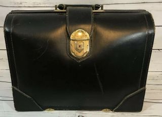 Vintage Yale Large Black Leather Briefcase Or Doctors Bag With Lockable Latch