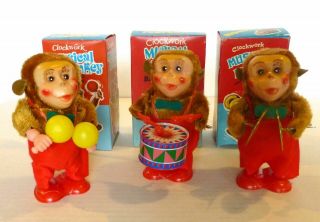 Wind Up Vintage Monkey Band Toys With Boxes Fun