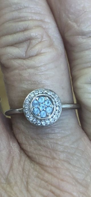 9ct White Gold Diamond And Aquamarine Pave Set Vintage Style Ring Size M