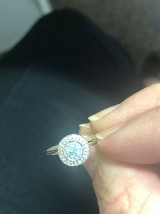9ct White Gold Diamond and Aquamarine Pave Set Vintage Style Ring Size M 2