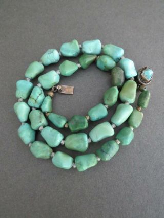 Vintage Chinese Turquoise Necklace Silver Filigree Clasp
