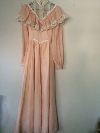 Vintage 1970 Gunne Sax Victorian Peach Prairie Romantic Dress Lace