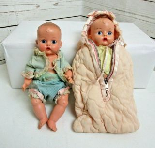 Two Vintage 8” Vogue Ginnette Baby Doll Rubber Vinyl With Vogue Clothing