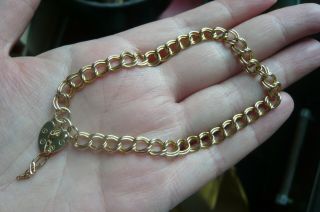 Vintage 9 Carat Gold Double Curb Link Bracelet With Heart Lock
