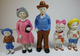 Vintage Family Bisque Doll Set Miniature Made In Japan W/box Toy Mom Dad,  3 Kids