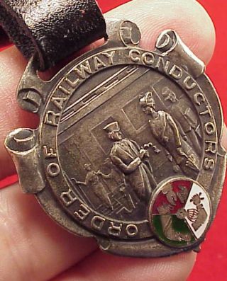 Vintage Order Of Railway Conductors Pocket Watch Fob Enameled 1 1/2 Inch