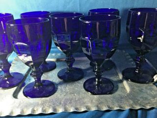 Libbey Duratuff Gibraltar Cobalt Blue Glass 12 Oz Water Goblets Set Of 7 Vintage