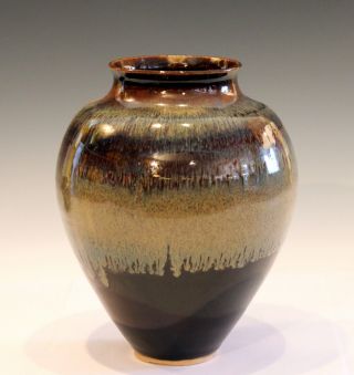 Vintage Japanese Studio Pottery Arts & Crafts Nippon Drip Flambe Ikebana Vase