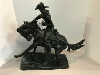 Vintage Authentic Frederic Remington Bronze Cowboy Statue 20x15 Inches