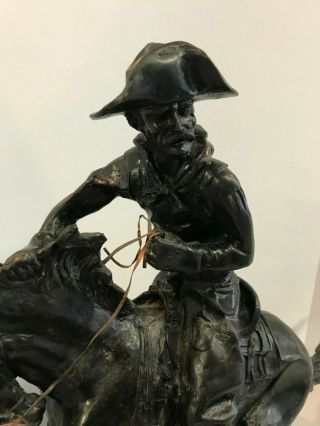 Vintage Authentic Frederic Remington Bronze Cowboy Statue 20x15 Inches 3