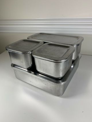 Vintage Revere Ware 4 Pc Stainless Steel Refrigerator Metal Storage Containers