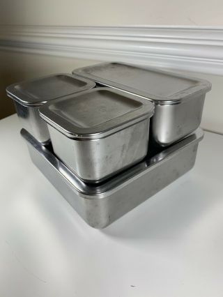 Vintage Revere Ware 4 pc Stainless Steel Refrigerator Metal Storage Containers 2