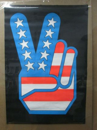 Vintage Black Light Poster Love Peace Sign Flag 1970 