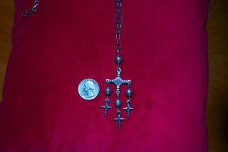 Vintage Mexican Silver Yalalag Cross And Necklace Chain.