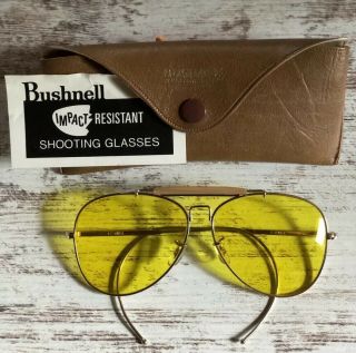 Vintage Bushnell Yellow Aviator Shooting Rifle Hunting Glasses In Case Euc