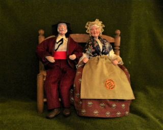 Vintage Santons De Provence Terracotta Figurines Old Couple On A Bench