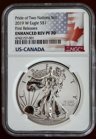 2019 Pride Of Two Nations First Releases Ngc Graded Pf70 Silver Eagle.  Rare.