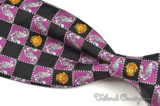 Gianni Versace Vintage Vtg Black Purple Medusa Head Box Silk Luxury Tie - 3.  75 "