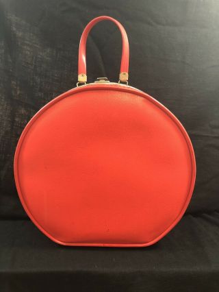 Vintage Airway Red Round Hard - Sided Suitcase Luggage Hat Box Train Case