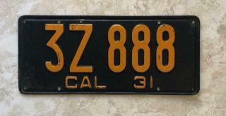 1931 California License Plate Vintage For Display Only