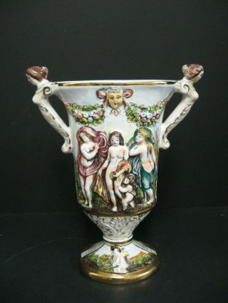 Vintage Capodimonte Bernini Nude Cherub Angel Mantel Vase Urn Made In Italy