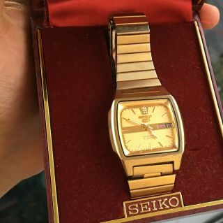 Vintage Automatic Seiko 5 7s26 Gold Plated Square Case Day/date Men 