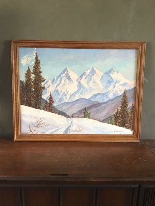 Vintage Landscape Oil Painting Signed Peter Haller Berlin Swiss Alps Mountain