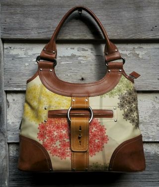 Orla Kiely London Floral Tan Leather & Coated Canvas Hobo Shoulder Bag M/l $395