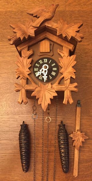 Small Vintage Cuckoo Clock With Pendulum And Weights