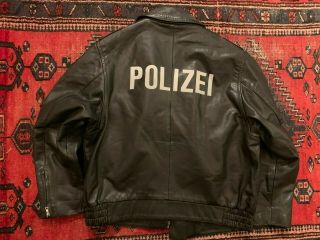 Vintage German Police Polizei Motorcycle Black Leather Jacket - Size 24 Mens Large