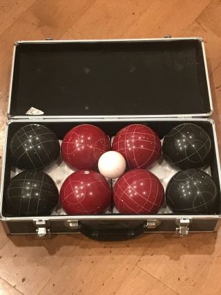 Vintage Sportcraft Wood Bocce Ball Set With Etched Patterns Pallino,  Metal Case