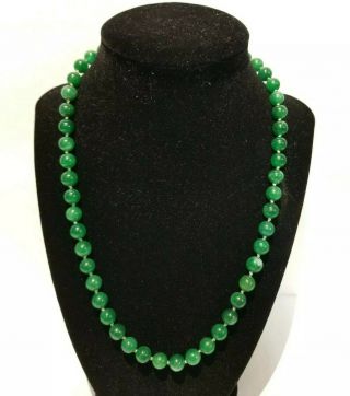 20 " Vintage Solid 14k Yellow Gold Green Jade Bead Necklace Hand Knotted