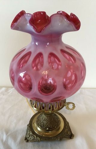 Vintage Fenton Art Glass Cranberry Opalescent Coin Dot Boudoir Lamp Z1