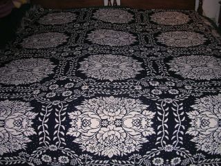 155a Vintage Antique Pennsylvania Woven Wool Coverlet Floral Design 70x84 "