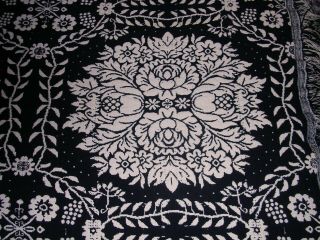 155A Vintage Antique PENNSYLVANIA Woven Wool COVERLET FLORAL DESIGN 70x84 