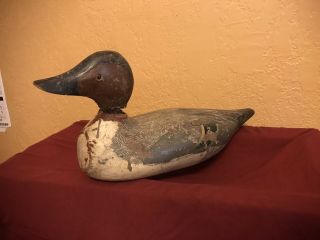 Antique Wooden Decoy Duck Hand Carved Red Wood Made By Toule Lake 1920 - 1922 3