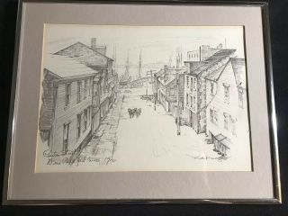 Vintage Framed Charles H.  Overly Pencil Drawing - Cauter St Bedford Mass 1910