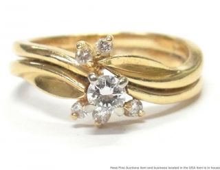 Vintage 14k Gold Fine Diamond Ring 4gr Engagement Wedding Guard Band Size 5