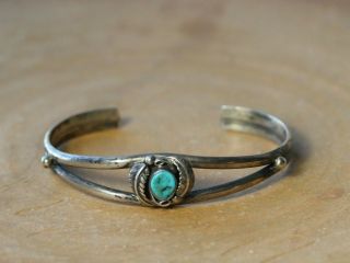 Vintage Signed Ey Elsie Yazzie Navajo Sterling Silver & Turquoise Cuff Bracelet