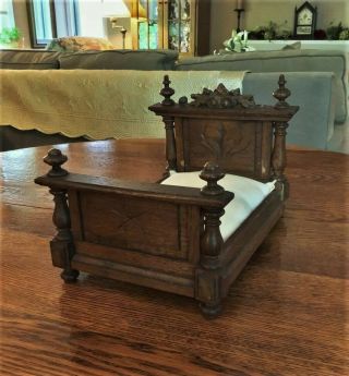 Antique Victorian 11 " Carved Wood Doll Bed Large Scale Perhaps German