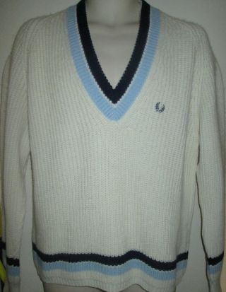 Vintage Fred Perry Mens Tennis Sweater 42 Orlon Cable Knit Laurel Applique