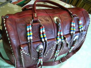 Vintage Hand Tooled Leather Bag,  Western,  Large