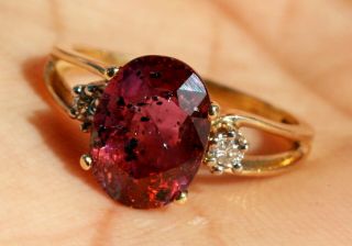 2.  90ct Ruby Natural Purplish Red Unheated Untreated 14k Gold Diamonds Ring Sz6.  5