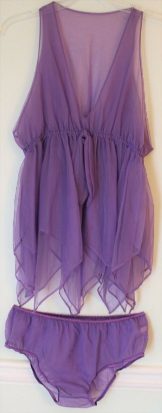 Vtg Rare Gaymode Babydoll Purple Nightgown Sheer Chiffon Nylon W/ Panties Sz L