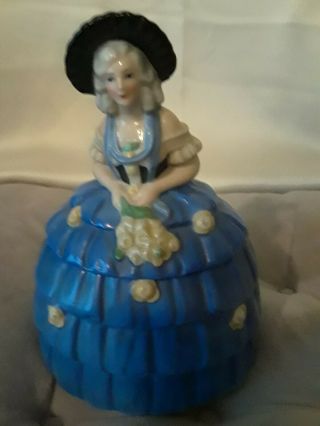 Vintage 10687 Germany Porcelain Figural Victorian Lady Half Doll Trinket Box.