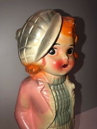 Vintage Antique Chalkware Stylish Flapper Girl Carnival 15 1/2 " Cute
