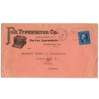 1914 Fox No.  24 Typewriter Cover Vtg Antique Envelope Graphic Schreibmaschine