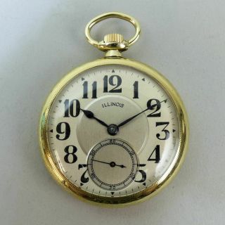 Vintage Illinois Watch Co Gold Plated Open Face Pocket Watch In G.  W.  O.  C.  1930